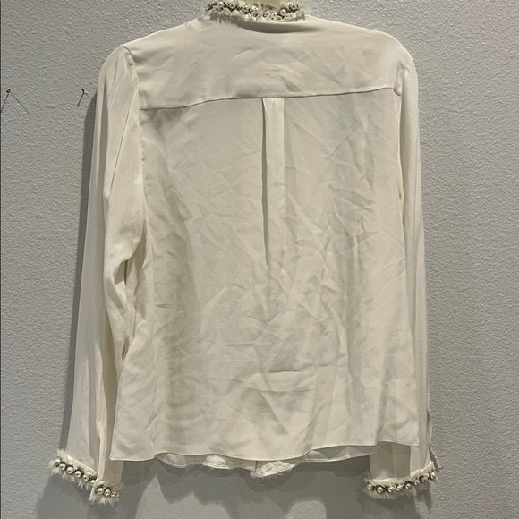 Alice + Olivia White Blouse with Pearl and Silver Accents - Picture 4 of 5